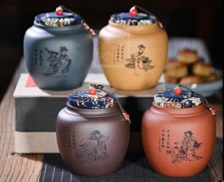 《四大美女茶葉罐》宜興紫砂壺手工紫泥，段泥，紅清水泥，天青泥茶壺具